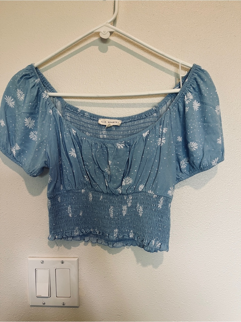 LA Hearts PacSun Blue Floral Smocked Milkmaid Crop Top Sz S